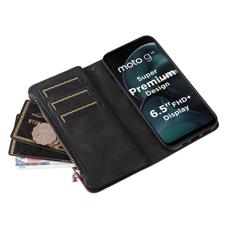 KT Multi-function Series-5 Phone Case for Motorola Moto G14 4G Leather Phone Stand Cover Magnetic Wallet
