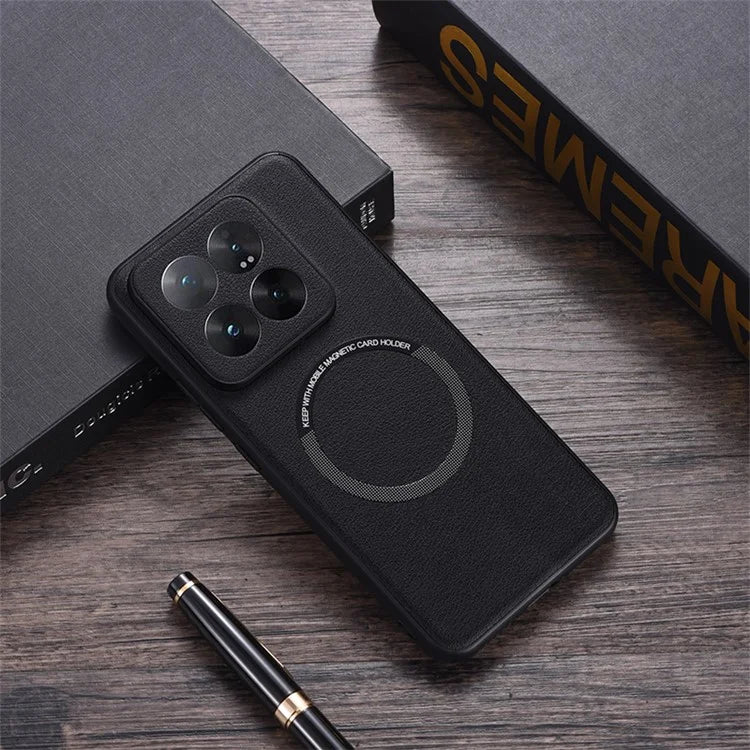 For Xiaomi 14 Pro Case PU Leather+TPU Magnetic Phone Cover Compatible with MagSafe