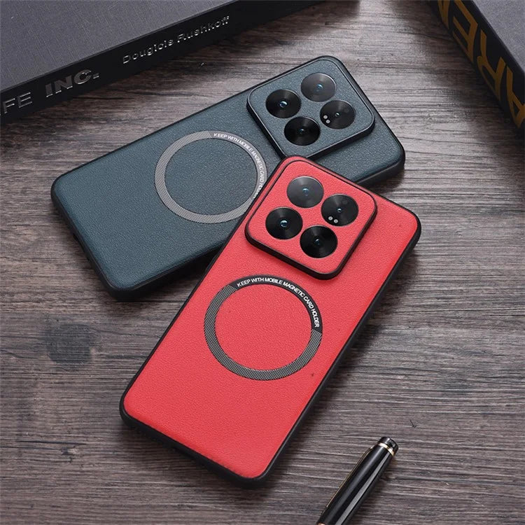 For Xiaomi 14 Pro Case PU Leather+TPU Magnetic Phone Cover Compatible with MagSafe