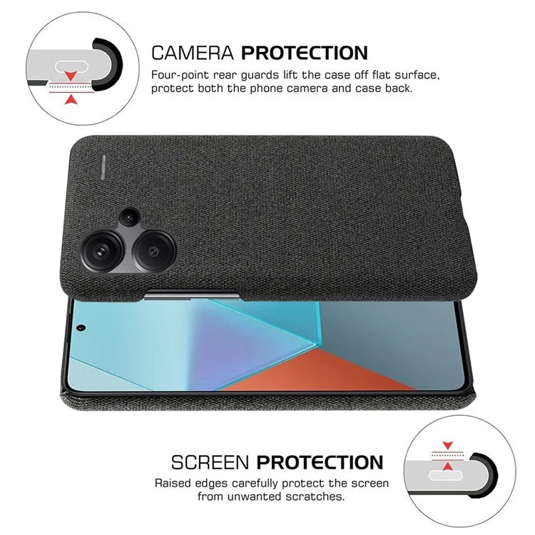 For Xiaomi Redmi Note 13 Pro+ 5G Slim-fit Case Smartphone Cover Shockproof Cloth+PC Phone Shell