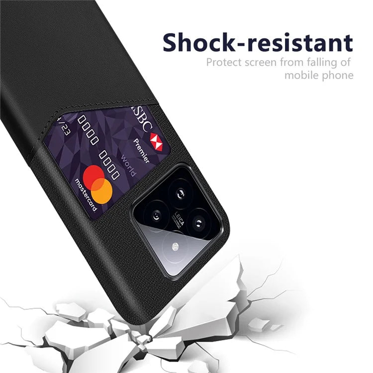 For Xiaomi 14 Pro Phone Case Shock Absorbing Cloth+PC+PU Leather Card Holder Back Protector