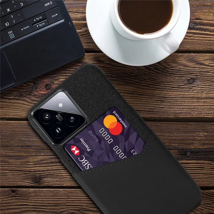 For Xiaomi 14 Pro Phone Case Shock Absorbing Cloth+PC+PU Leather Card Holder Back Protector