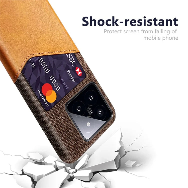 For Xiaomi 14 Pro Phone Case Shock Absorbing Cloth+PC+PU Leather Card Holder Back Protector
