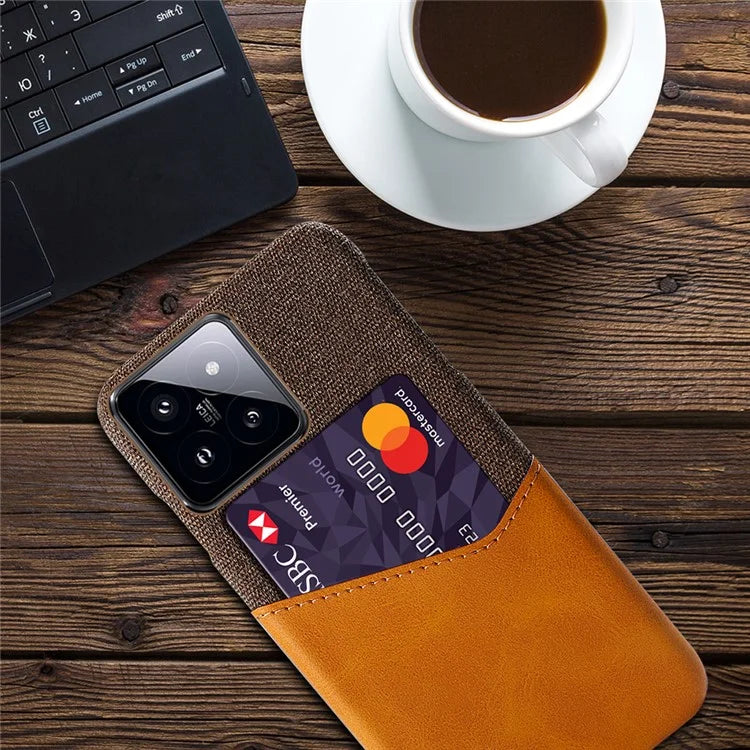 For Xiaomi 14 Pro Phone Case Shock Absorbing Cloth+PC+PU Leather Card Holder Back Protector