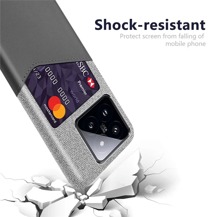 For Xiaomi 14 Pro Phone Case Shock Absorbing Cloth+PC+PU Leather Card Holder Back Protector