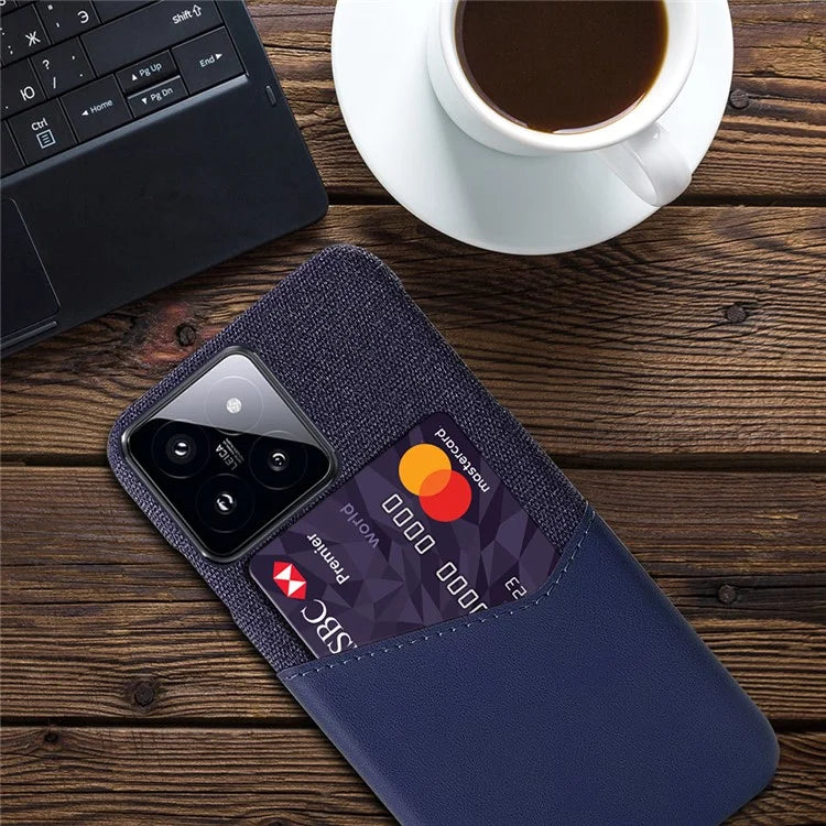 For Xiaomi 14 Pro Phone Case Shock Absorbing Cloth+PC+PU Leather Card Holder Back Protector