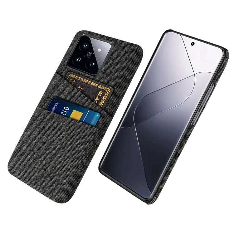 For Xiaomi 14 Hard PC + Cloth Mobile Phone Case Shockproof Cover with Dual Card Holder