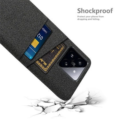 For Xiaomi 14 Hard PC + Cloth Mobile Phone Case Shockproof Cover with Dual Card Holder