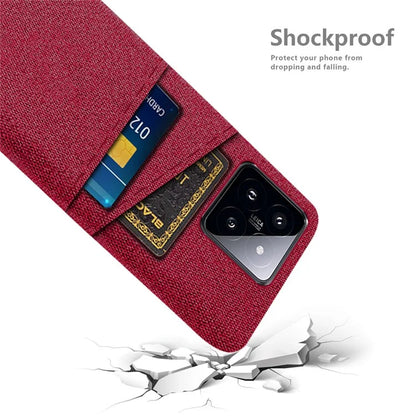 For Xiaomi 14 Hard PC + Cloth Mobile Phone Case Shockproof Cover with Dual Card Holder