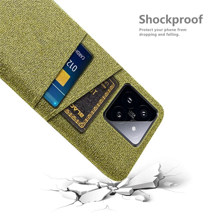 For Xiaomi 14 Hard PC + Cloth Mobile Phone Case Shockproof Cover with Dual Card Holder