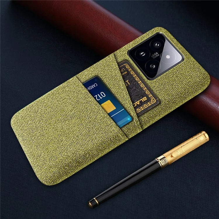 For Xiaomi 14 Hard PC + Cloth Mobile Phone Case Shockproof Cover with Dual Card Holder