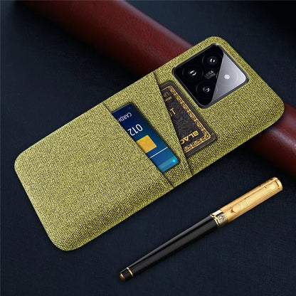 For Xiaomi 14 Hard PC + Cloth Mobile Phone Case Shockproof Cover with Dual Card Holder