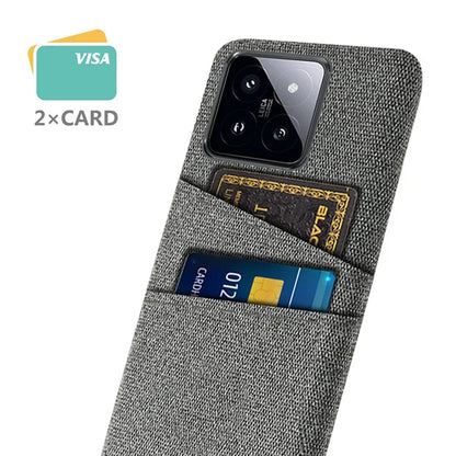 For Xiaomi 14 Hard PC + Cloth Mobile Phone Case Shockproof Cover with Dual Card Holder