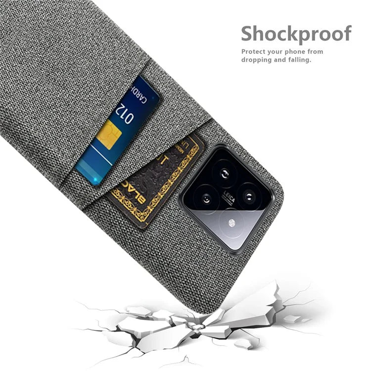For Xiaomi 14 Hard PC + Cloth Mobile Phone Case Shockproof Cover with Dual Card Holder