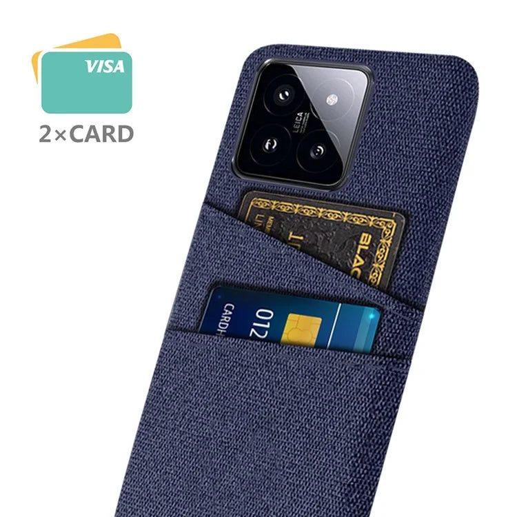 For Xiaomi 14 Hard PC + Cloth Mobile Phone Case Shockproof Cover with Dual Card Holder