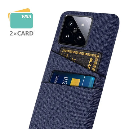 For Xiaomi 14 Hard PC + Cloth Mobile Phone Case Shockproof Cover with Dual Card Holder
