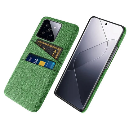 For Xiaomi 14 Hard PC + Cloth Mobile Phone Case Shockproof Cover with Dual Card Holder