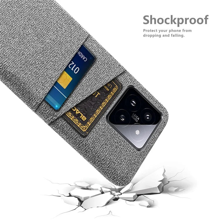 For Xiaomi 14 Hard PC + Cloth Mobile Phone Case Shockproof Cover with Dual Card Holder