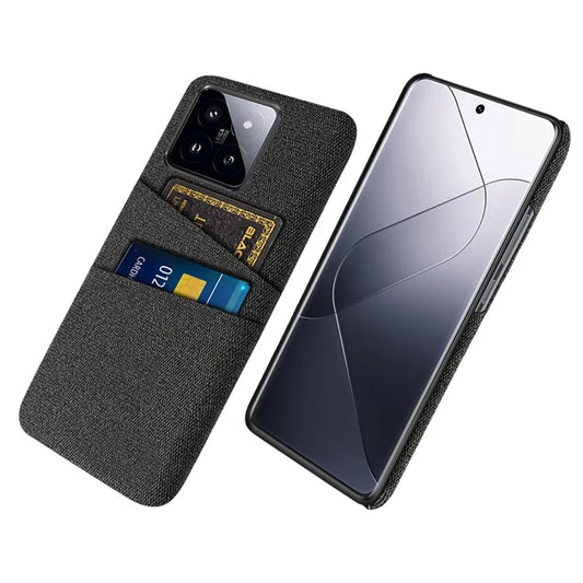 For Xiaomi 14 Pro Anti-Scratch Phone Cover Dual Card Slots Hard PC Coated Cloth Phone Case