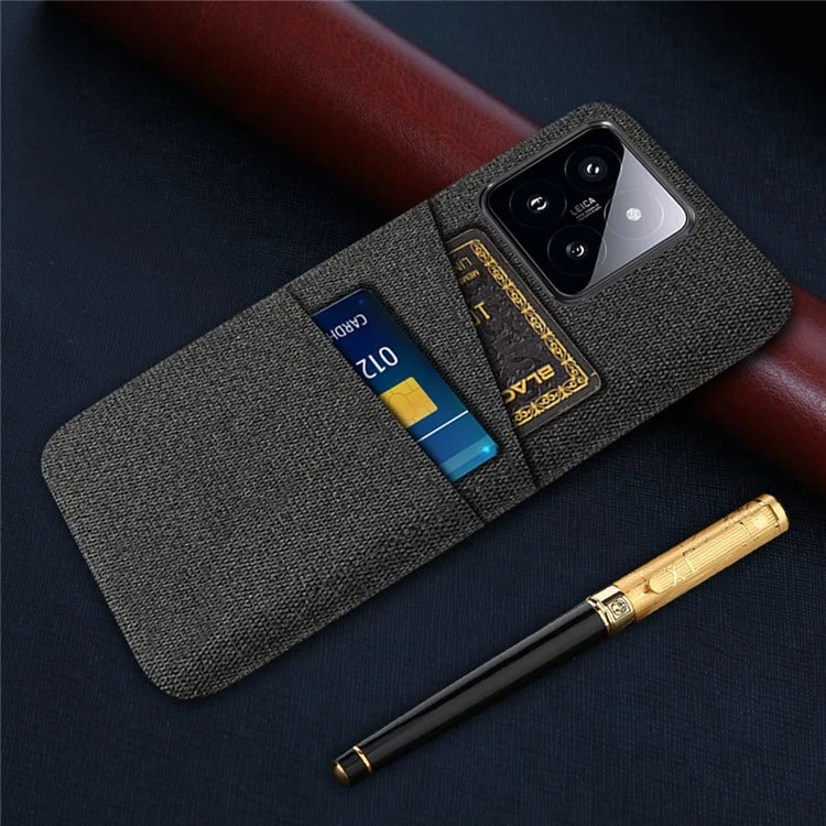 For Xiaomi 14 Pro Anti-Scratch Phone Cover Dual Card Slots Hard PC Coated Cloth Phone Case