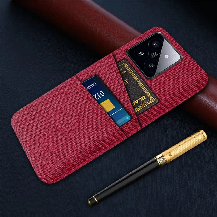 For Xiaomi 14 Pro Anti-Scratch Phone Cover Dual Card Slots Hard PC Coated Cloth Phone Case