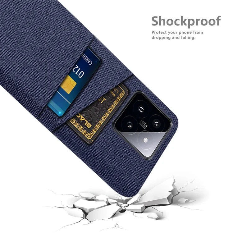 For Xiaomi 14 Pro Anti-Scratch Phone Cover Dual Card Slots Hard PC Coated Cloth Phone Case