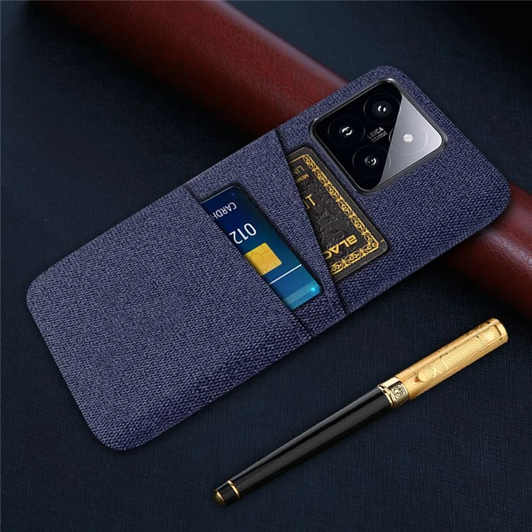 For Xiaomi 14 Pro Anti-Scratch Phone Cover Dual Card Slots Hard PC Coated Cloth Phone Case