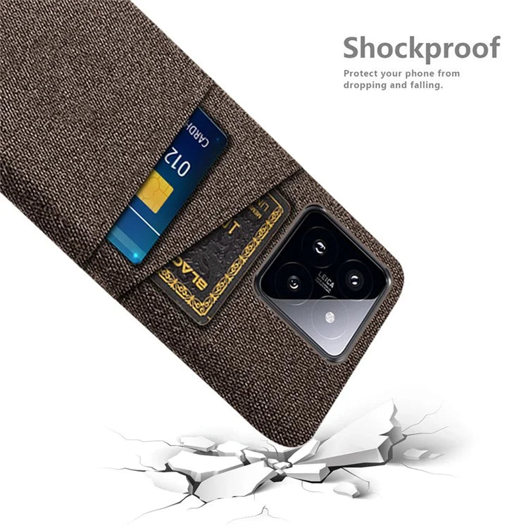 For Xiaomi 14 Pro Anti-Scratch Phone Cover Dual Card Slots Hard PC Coated Cloth Phone Case
