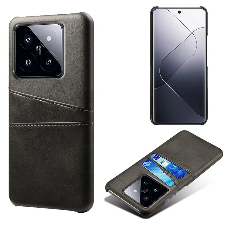 For Xiaomi 14 Case Dual Card Slots PU Leather Coated PC Protective Phone Cover