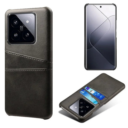 For Xiaomi 14 Case Dual Card Slots PU Leather Coated PC Protective Phone Cover