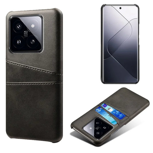 For Xiaomi 14 Case Dual Card Slots PU Leather Coated PC Protective Phone Cover