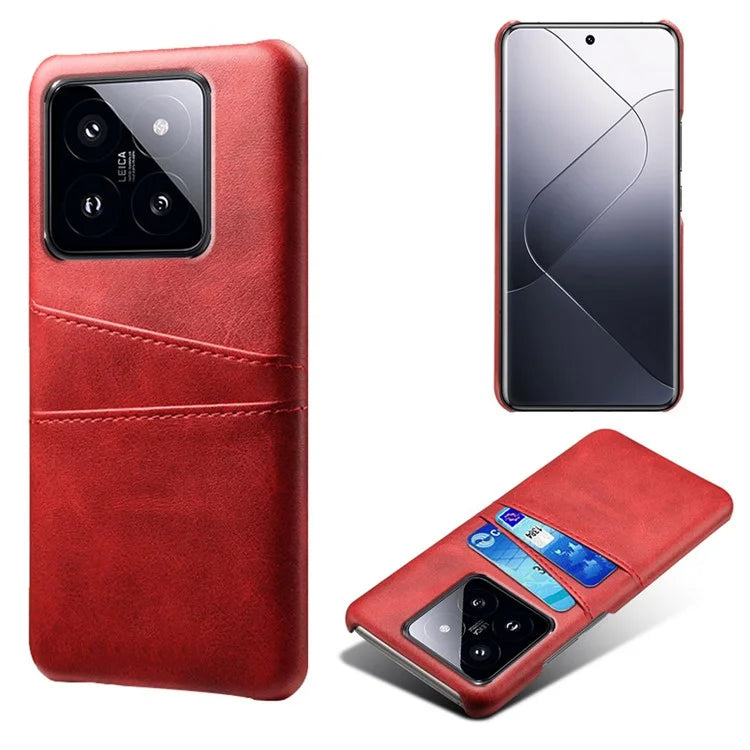 For Xiaomi 14 Case Dual Card Slots PU Leather Coated PC Protective Phone Cover