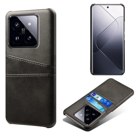 For Xiaomi 14 Pro Case Dual Card Slots PU Leather+PC Anti-drop Phone Cover