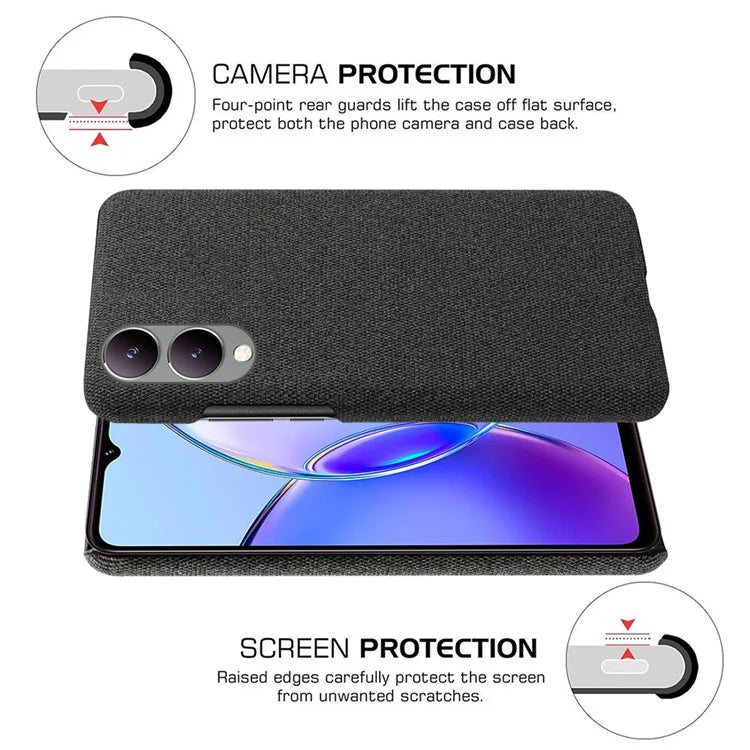 For vivo Y17s 4G / Y33t (2023) Case Scratch-resistant Solid Color Cloth+PC Smart Phone Cover