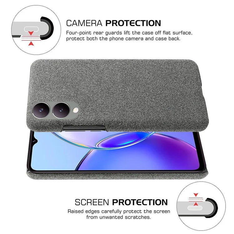 For vivo Y17s 4G / Y33t (2023) Case Scratch-resistant Solid Color Cloth+PC Smart Phone Cover