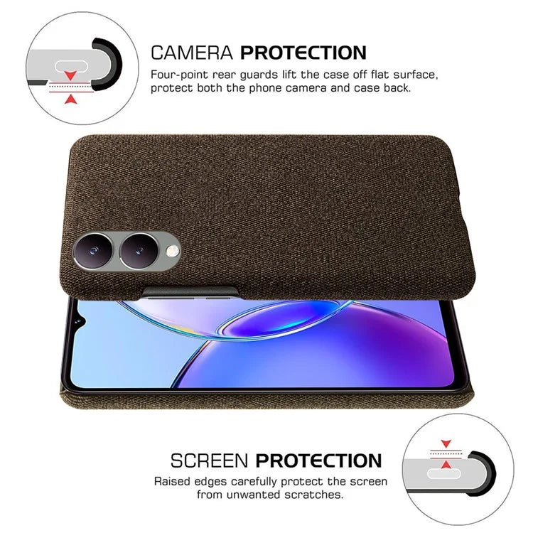 For vivo Y17s 4G / Y33t (2023) Case Scratch-resistant Solid Color Cloth+PC Smart Phone Cover