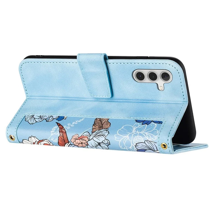 For Samsung Galaxy S24+ Case Flower Pattern Leather Cover with Card Holder