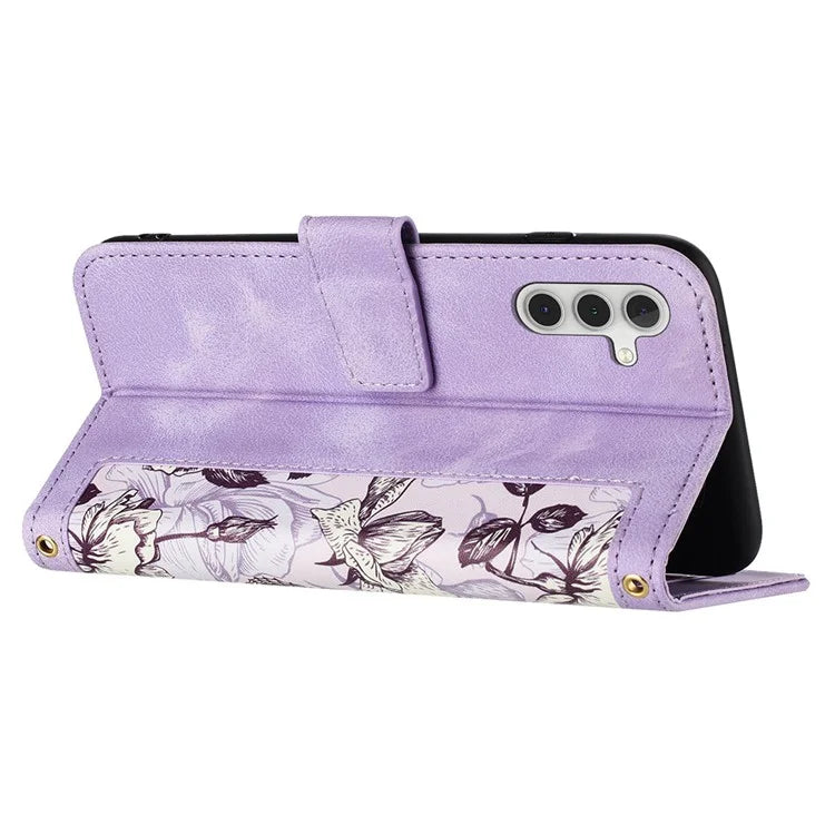 For Samsung Galaxy S24+ Case Flower Pattern Leather Cover with Card Holder