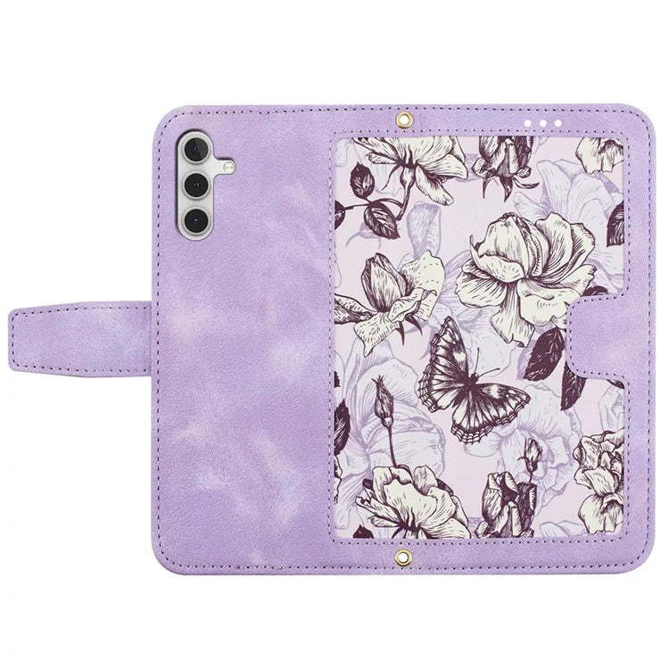 For Samsung Galaxy S24+ Case Flower Pattern Leather Cover with Card Holder