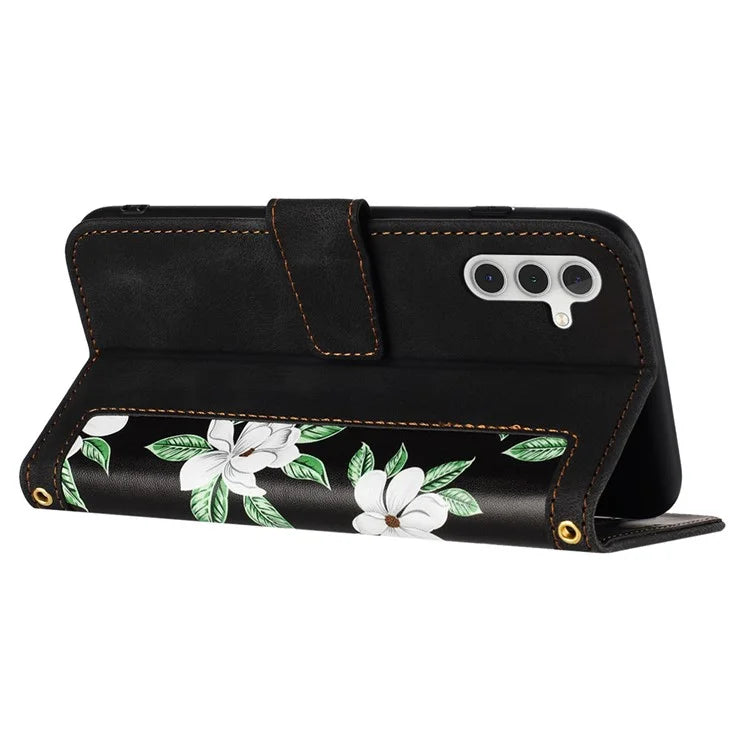 For Samsung Galaxy S24+ Case Flower Pattern Leather Cover with Card Holder