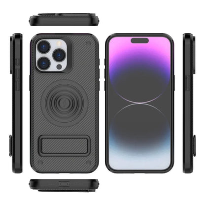 For iPhone 14 Pro Magnetic Case Carbon Fiber Texture Kickstand Phone Cover