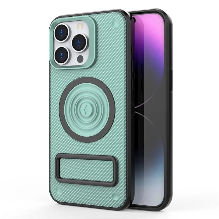For iPhone 14 Pro Magnetic Case Carbon Fiber Texture Kickstand Phone Cover