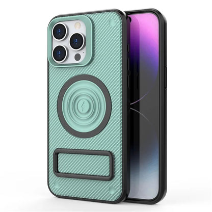For iPhone 14 Pro Magnetic Case Carbon Fiber Texture Kickstand Phone Cover