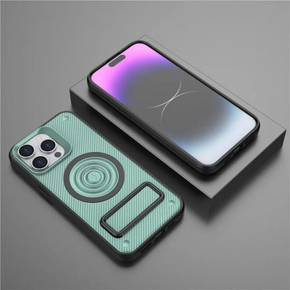 For iPhone 14 Pro Magnetic Case Carbon Fiber Texture Kickstand Phone Cover