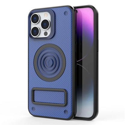 For iPhone 14 Pro Magnetic Case Carbon Fiber Texture Kickstand Phone Cover