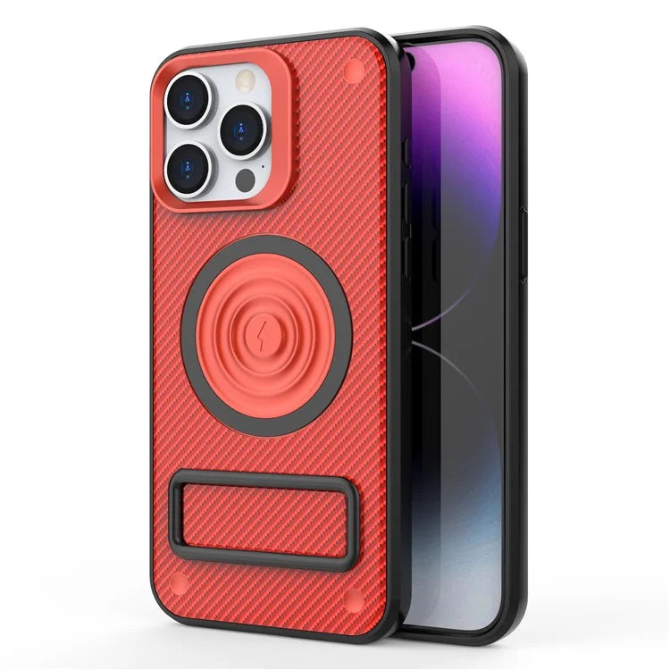 For iPhone 14 Pro Magnetic Case Carbon Fiber Texture Kickstand Phone Cover