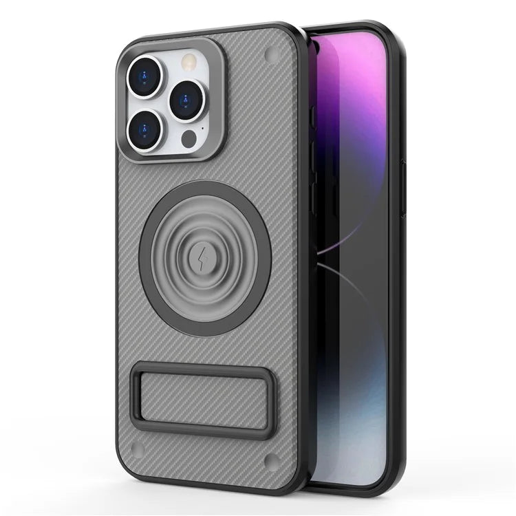 For iPhone 14 Pro Magnetic Case Carbon Fiber Texture Kickstand Phone Cover
