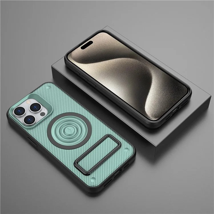For iPhone 15 Pro Max Kickstand Case PC+TPU Phone Cover Compatible with MagSafe