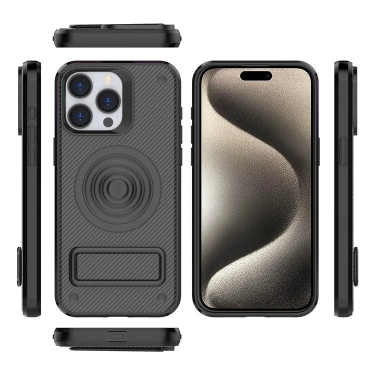 For iPhone 15 Pro Max Kickstand Case PC+TPU Phone Cover Compatible with MagSafe