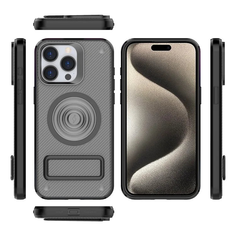 For iPhone 15 Pro Max Kickstand Case PC+TPU Phone Cover Compatible with MagSafe